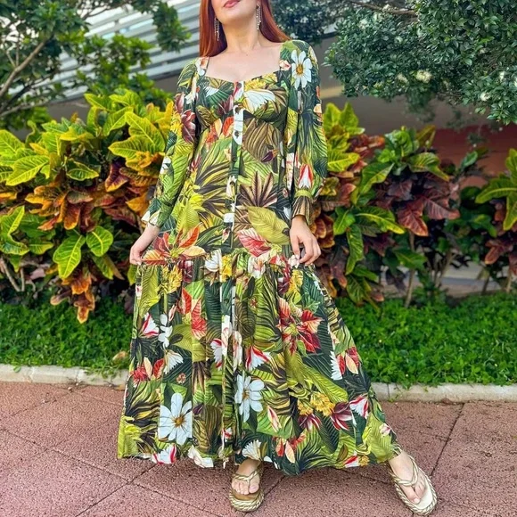 FARM Rio Tropical Floral Palm Long Dress Size M - Picture 3 of 10